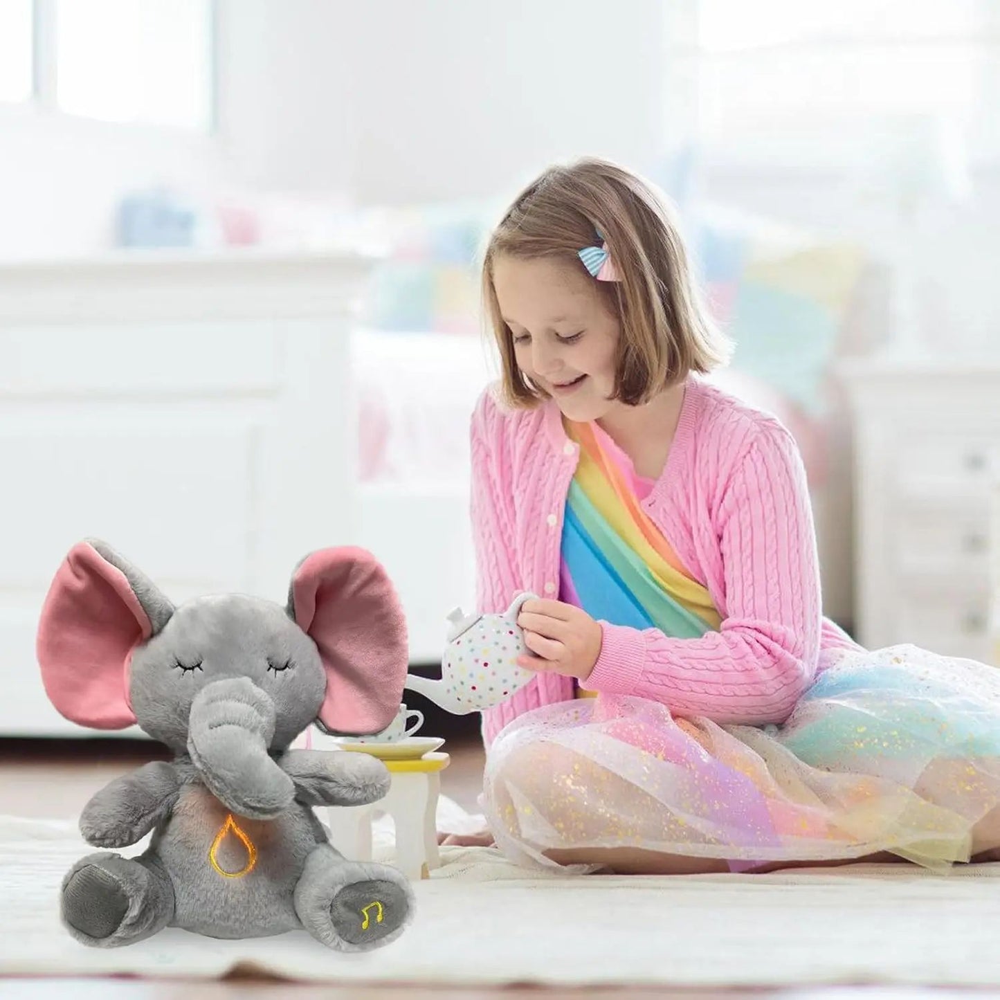Plush Elephant Baby Sleep Soother Toy with Music & Soft Night Light