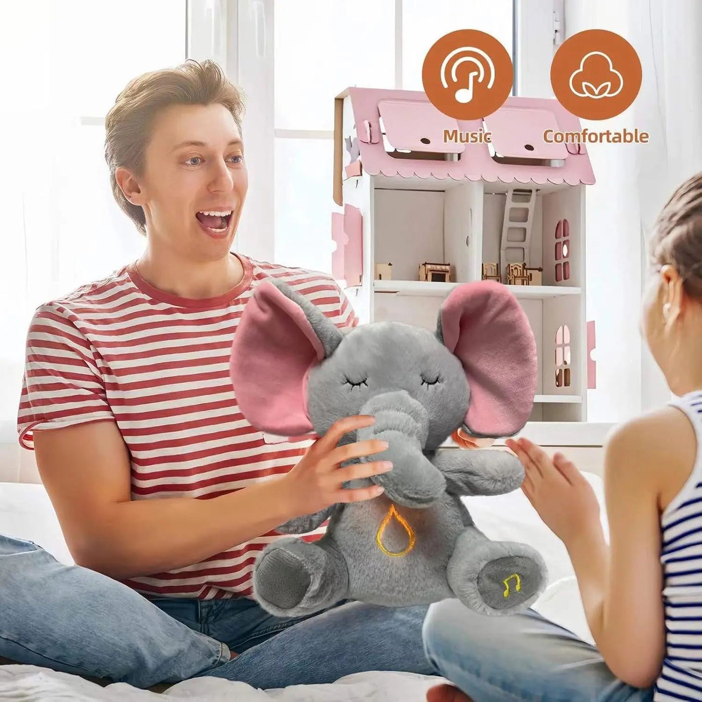 Plush Elephant Baby Sleep Soother Toy with Music & Soft Night Light