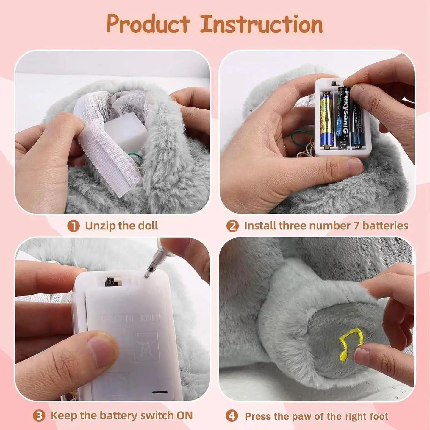 Plush Elephant Baby Sleep Soother Toy with Music & Soft Night Light