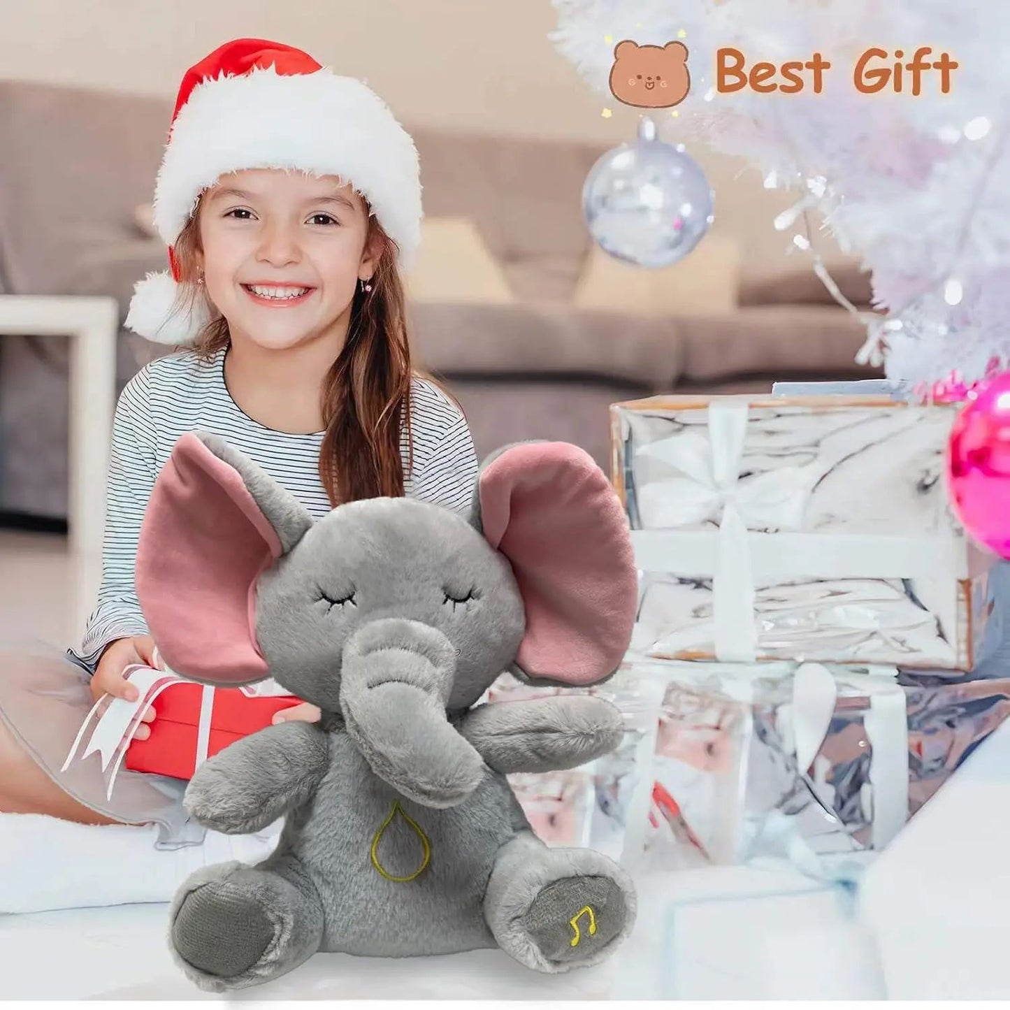 Plush Elephant Baby Sleep Soother Toy with Music & Soft Night Light