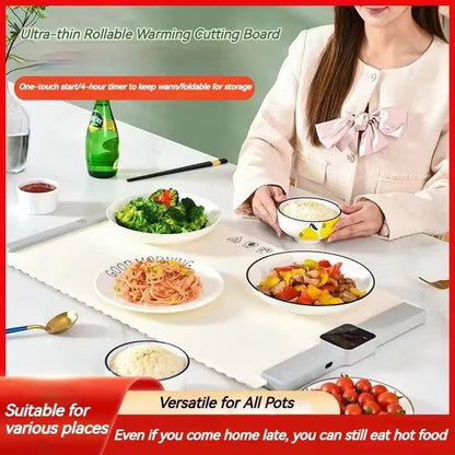 VZOIR Rollable Electric Food Warming Mat with 5 Temperature Settings & 4-Hour Timer
