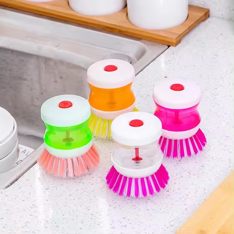 Multi-Purpose Dishwashing Scrubber Brush with Liquid Soap Dispenser (Pack of 4)