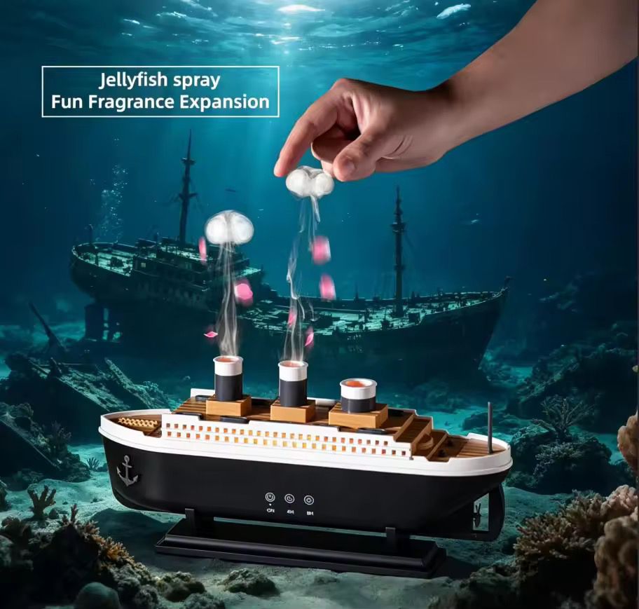 Titanic Ship Jellyfish Aroma Diffuser – Essential Oil Aromatherapy Humidifier with Colorful LED Lights