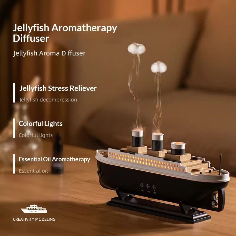 Titanic Ship Jellyfish Aroma Diffuser – Essential Oil Aromatherapy Humidifier with Colorful LED Lights