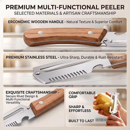 Premium Multi-Functional Vegetable Peeler with Wooden Handle (Pack of 2)