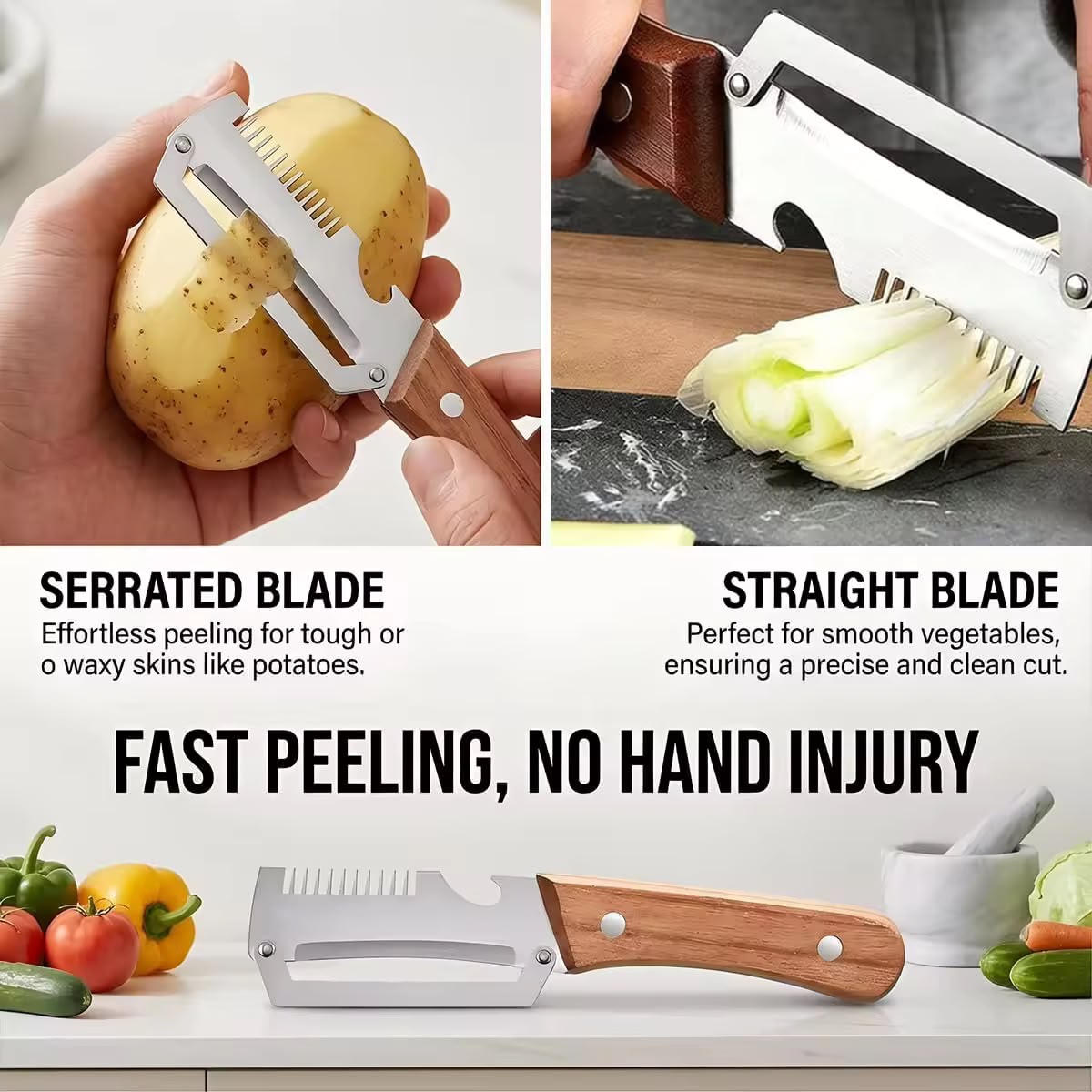 Premium Multi-Functional Vegetable Peeler with Wooden Handle (Pack of 2)