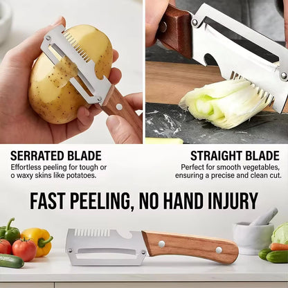 Premium Multi-Functional Vegetable Peeler with Wooden Handle (Pack of 2)