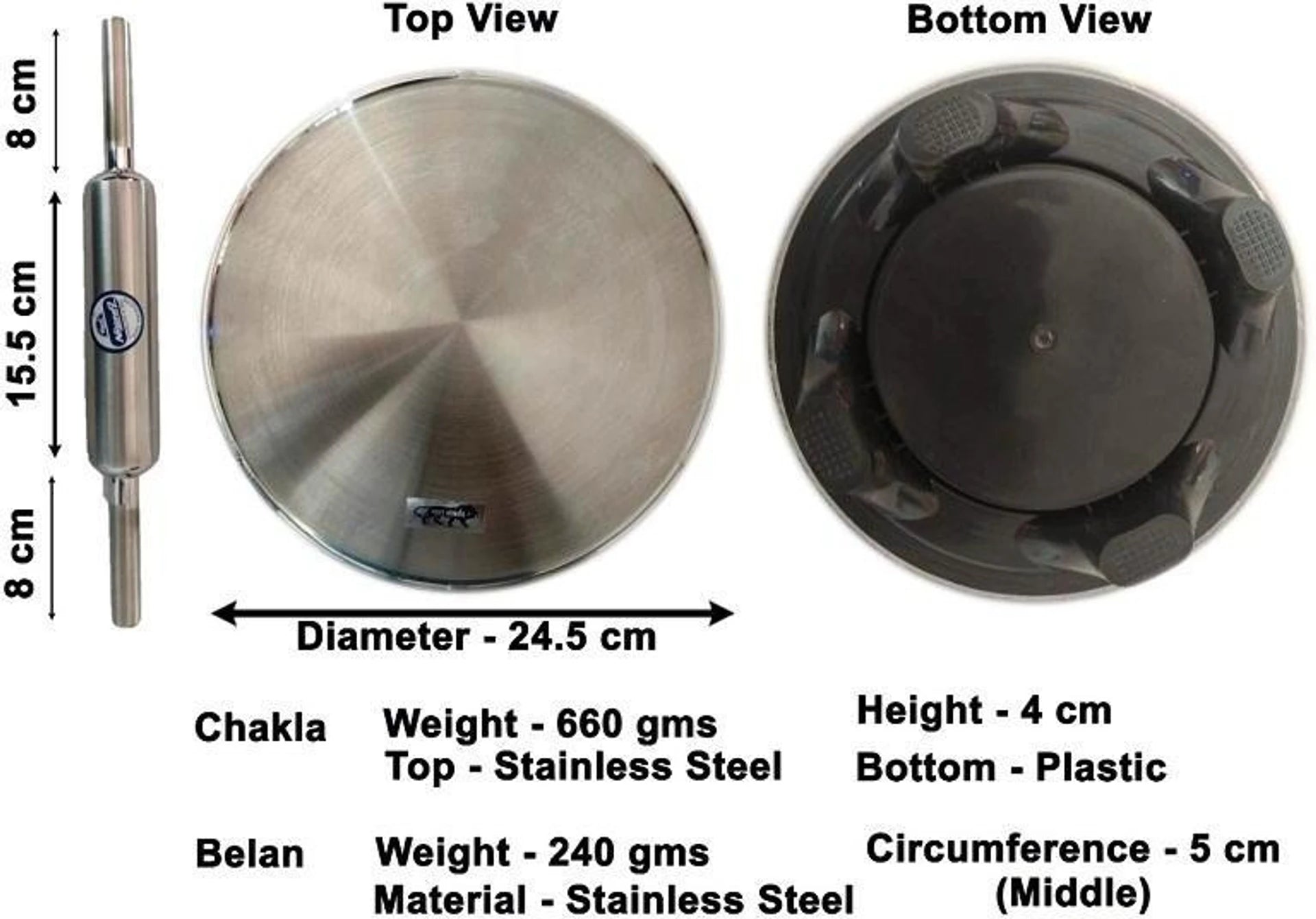 VZOIR Stainless Steel Chakla Belan Set